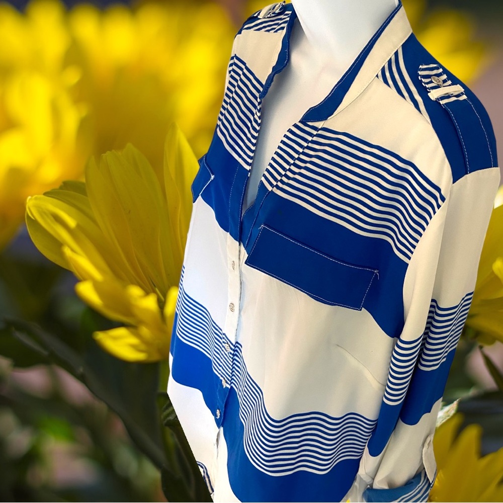 🔥Closet Clear Out -Kim Rogers Blue and White Striped Button Down Blouse 1X